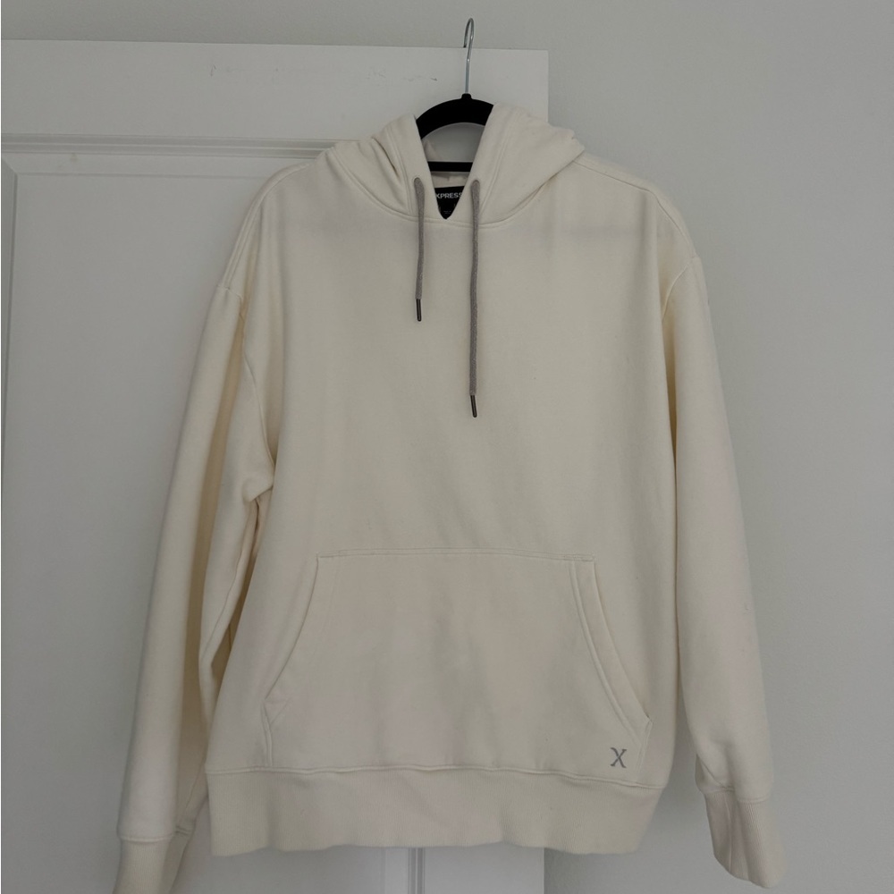 Express men’s beige soft plush fleece lined hoodie sweatshirt sweater size LARGE